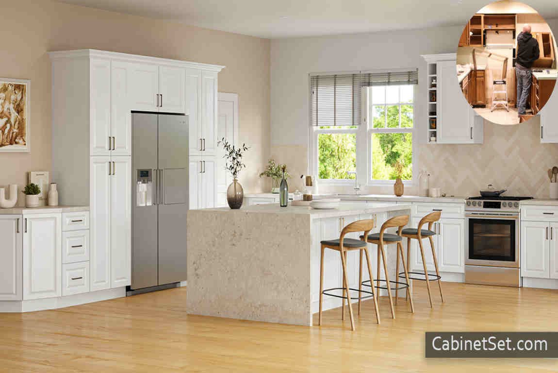 how to replace floor under home kitchen cabinets