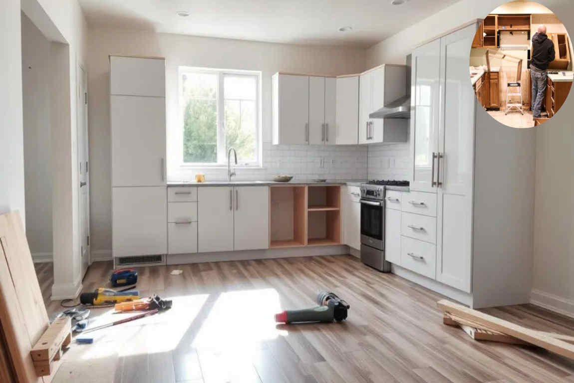 how to replace floor under home kitchen cabinets