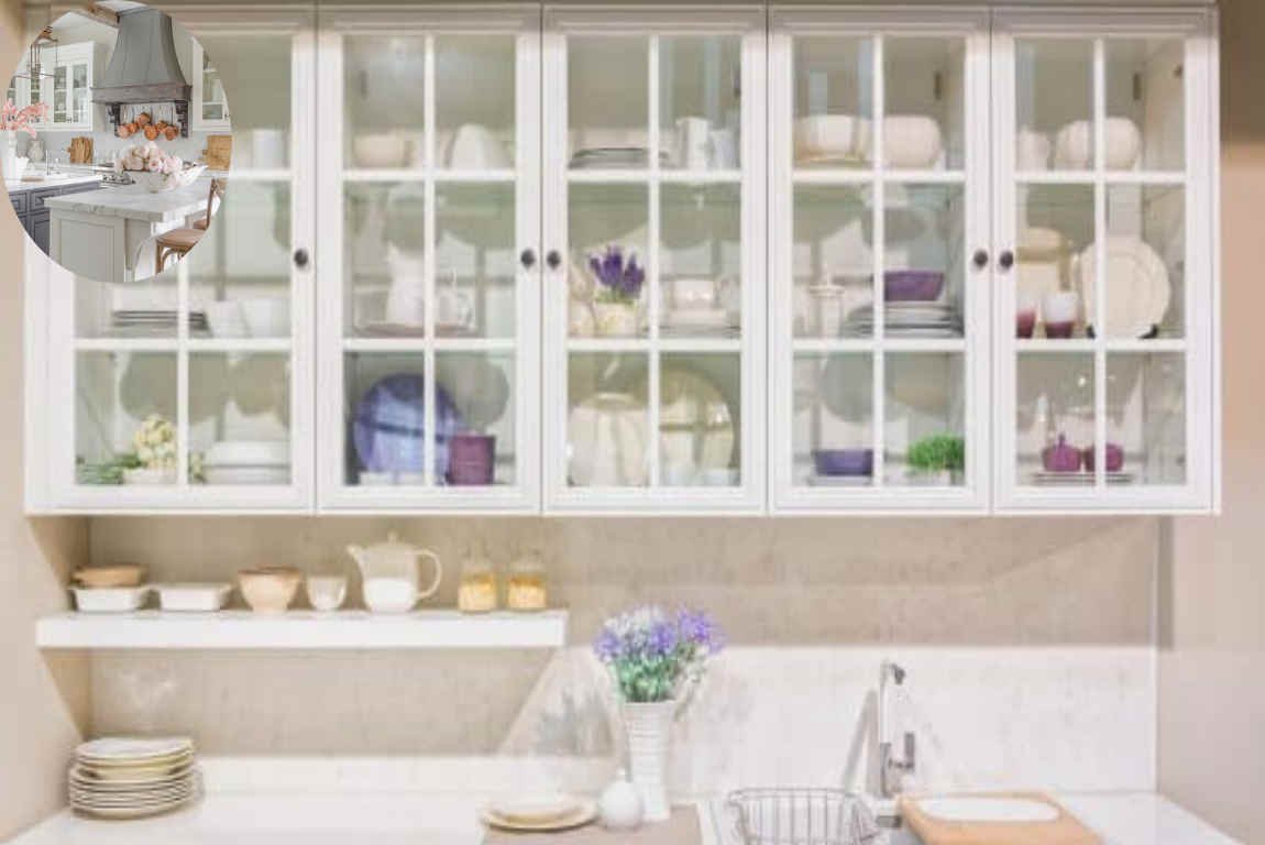 what to display in house upper glass kitchen cabinets