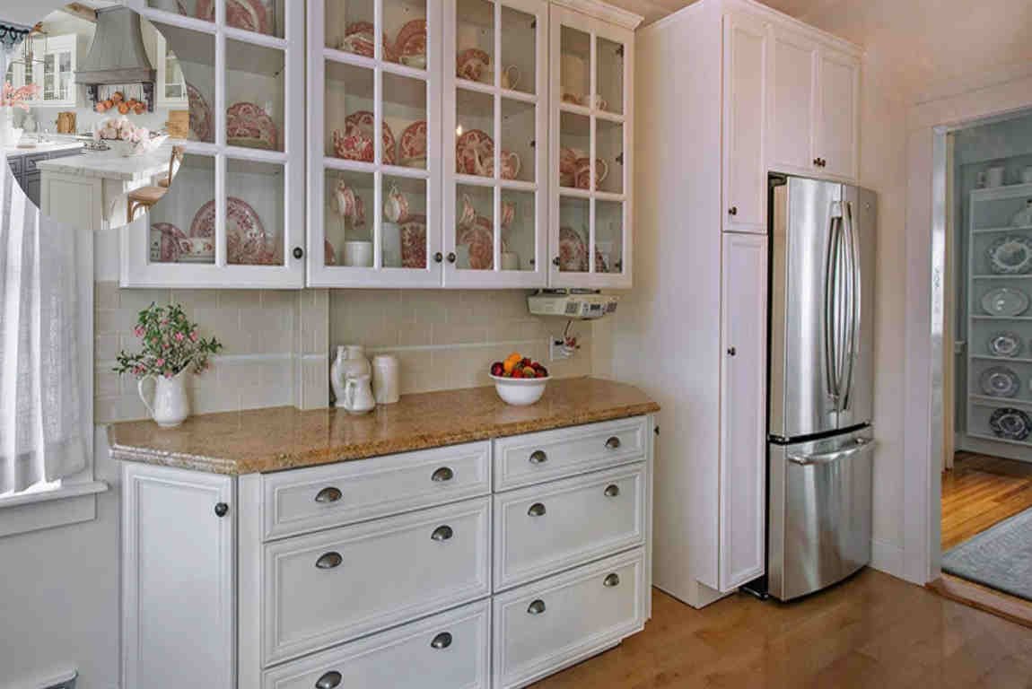 what to display in house upper glass kitchen cabinets