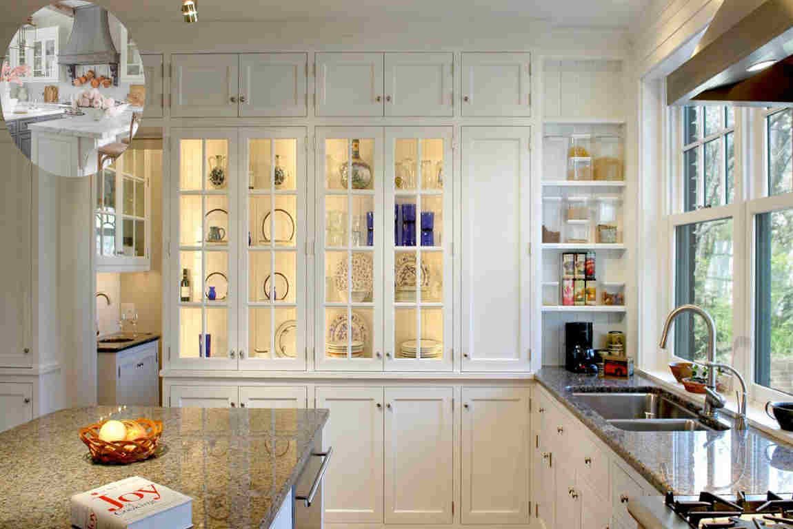 what to display in house upper glass kitchen cabinets