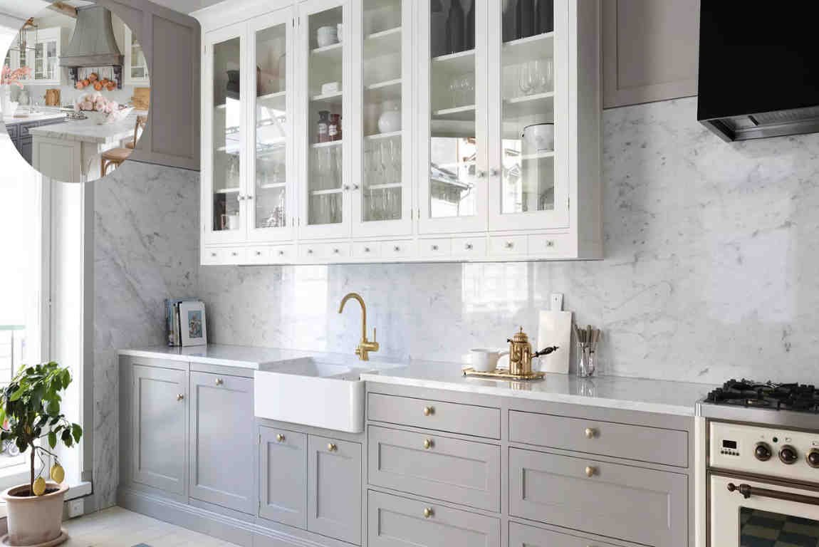 what to display in house upper glass kitchen cabinets