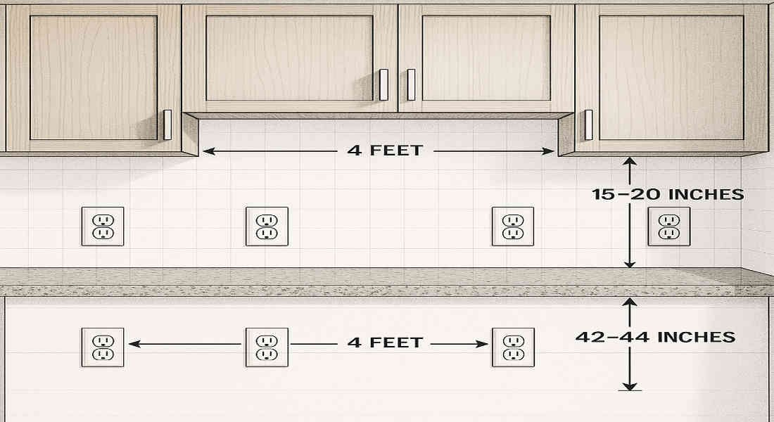 how far apart should outlets be in a house kitchen