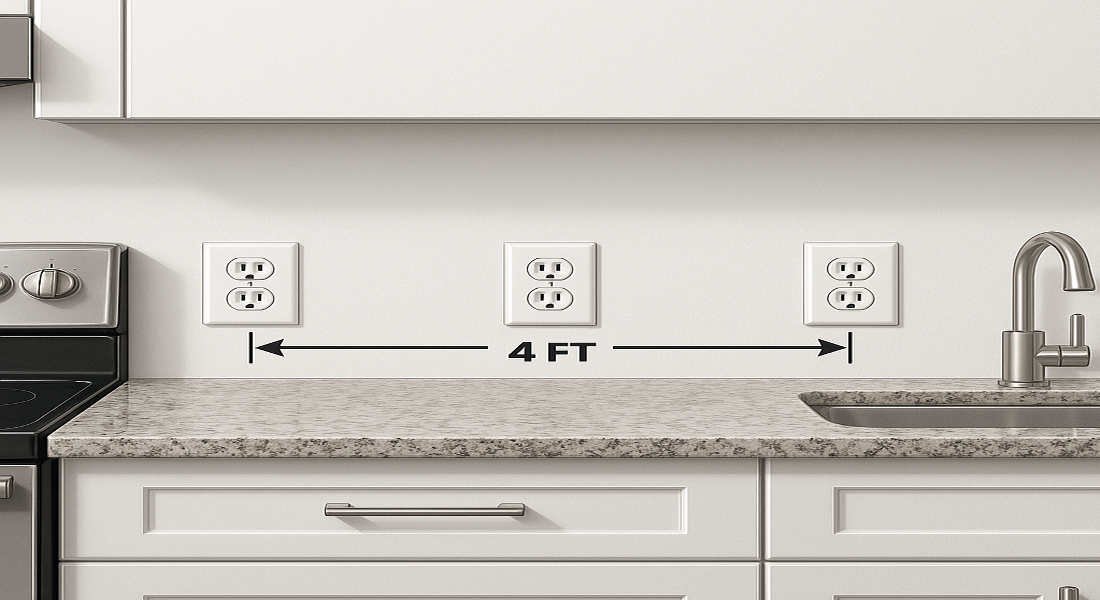 how far apart should outlets be in a house kitchen