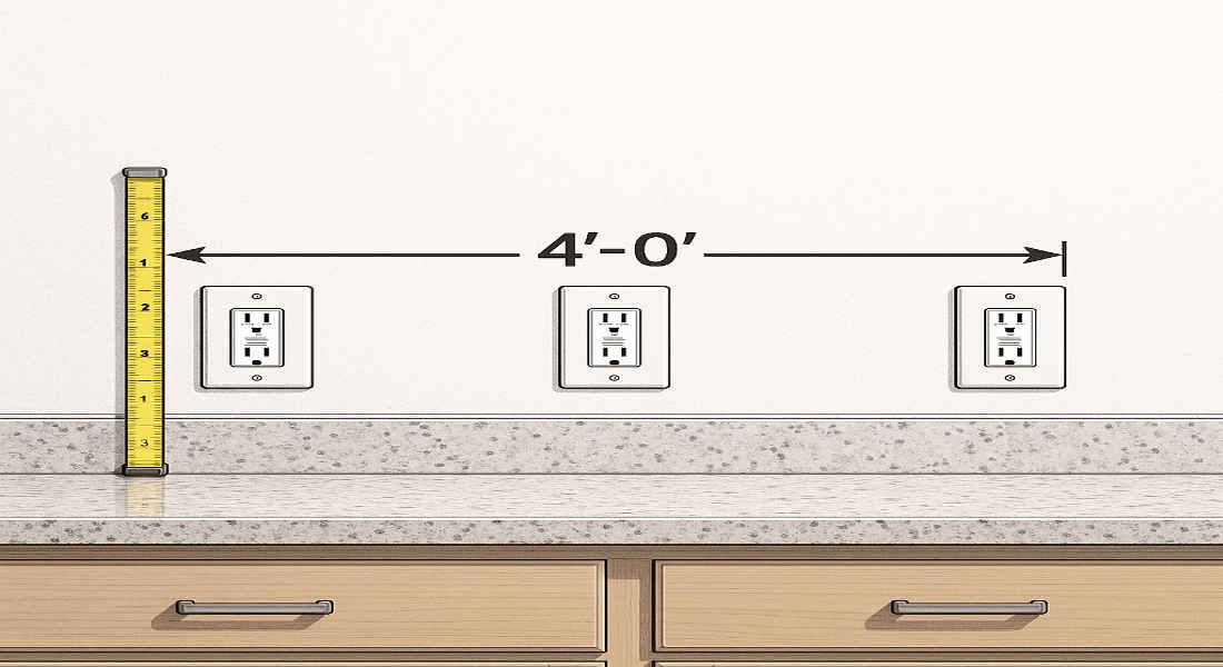 how far apart should outlets be in a house kitchen