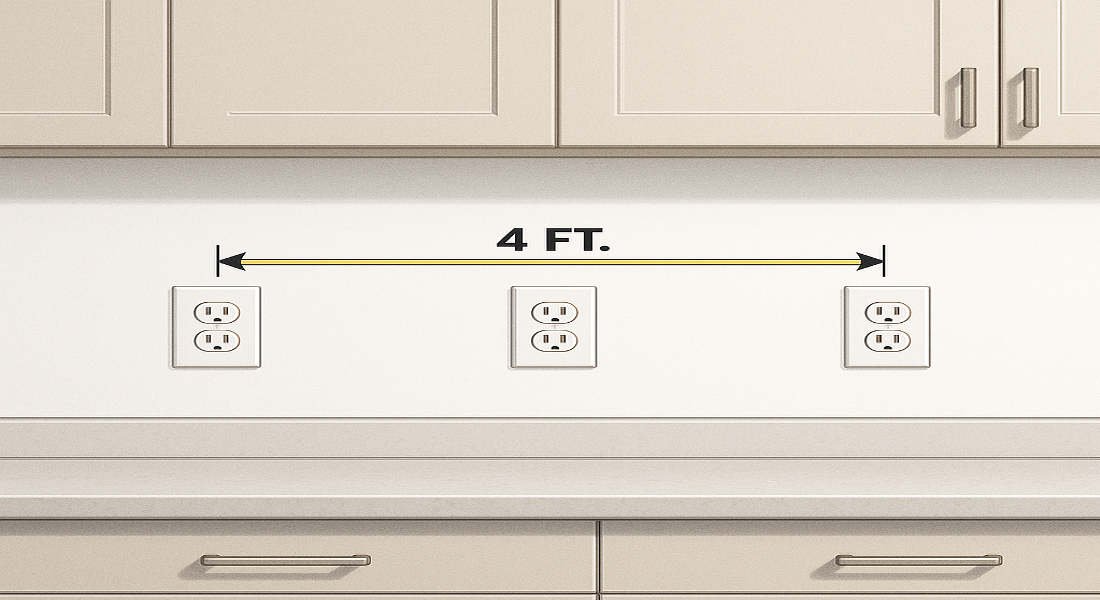 how far apart should outlets be in a house kitchen