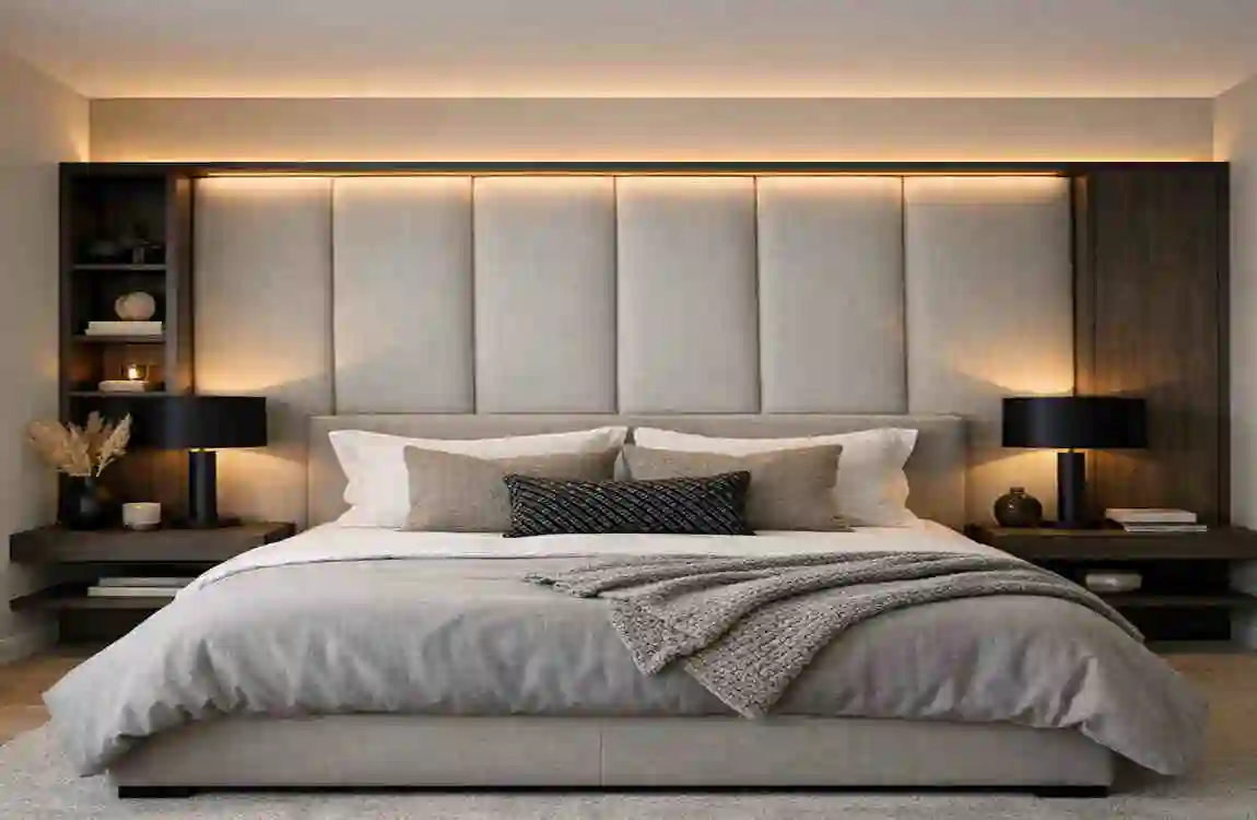 Bedroom with a Magical LED False Wall Headboard